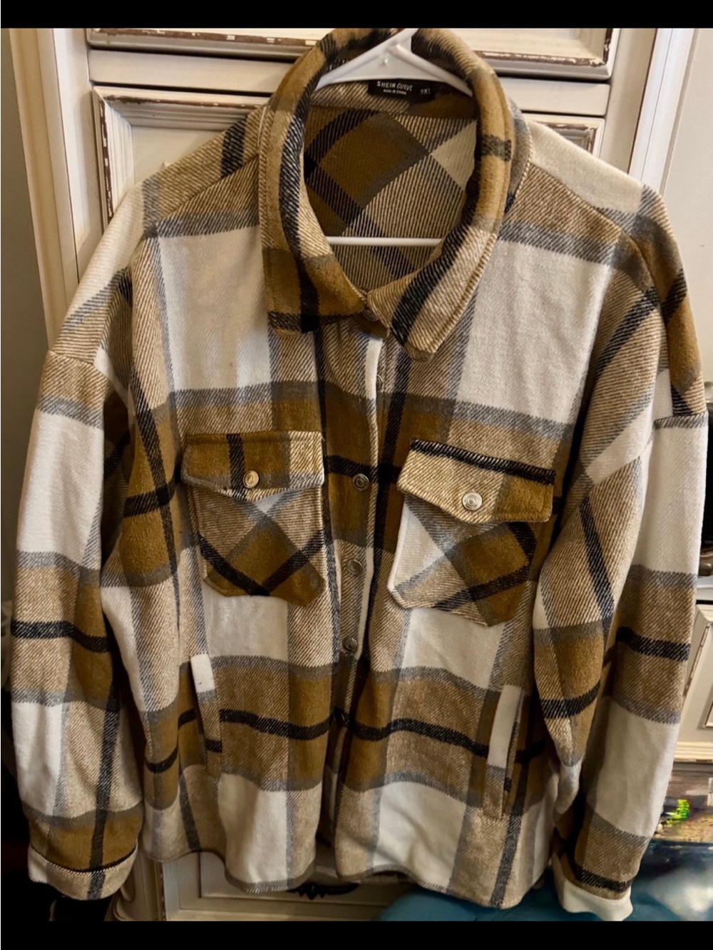 SHEIN Plaid Flannel Brown/Beige Shacket